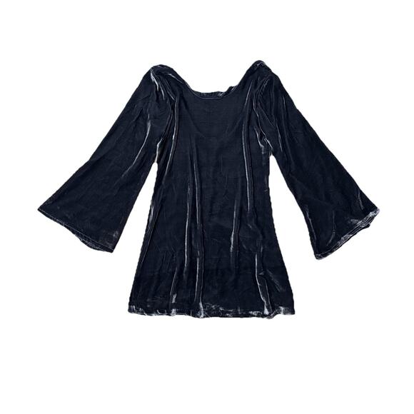 LoveShackfFancy Velvet Mini Dress 1 S Charcoal Gray Short Low Back Bell Sleeve - Picture 1 of 5